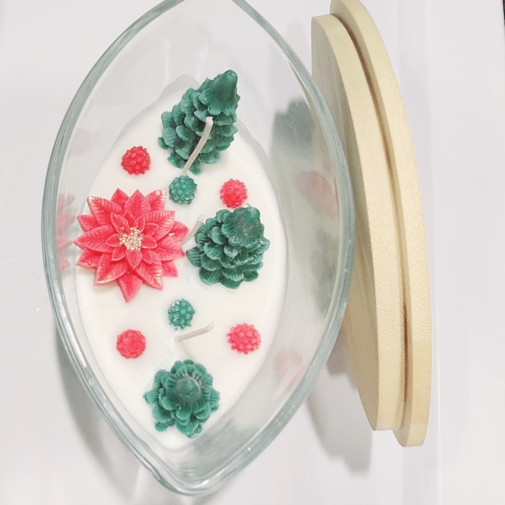Festive Green and Red Holiday Candle